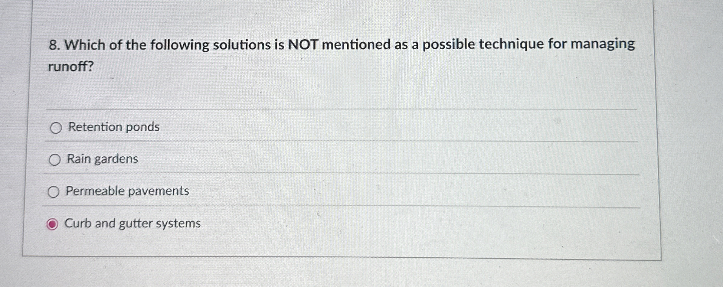 Which of the following solutions is NOT mentioned