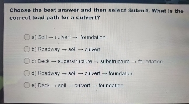 Choose the best answer and then select Submit.