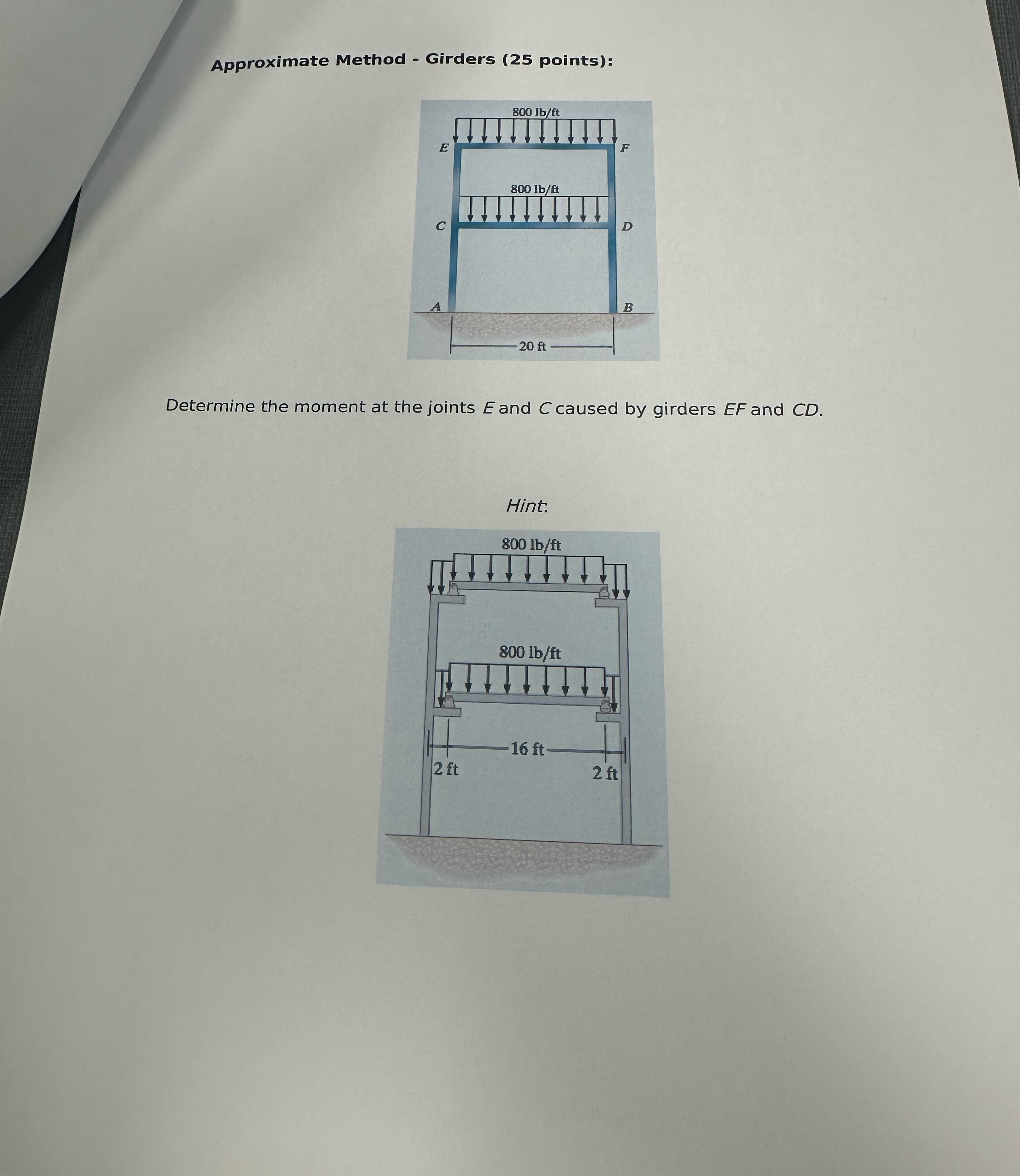 Approximate Method - Girders ( 2 5 points ) :