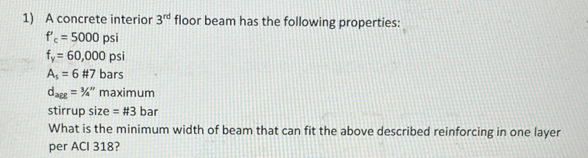 A concrete interior 3 r d floor beam has the