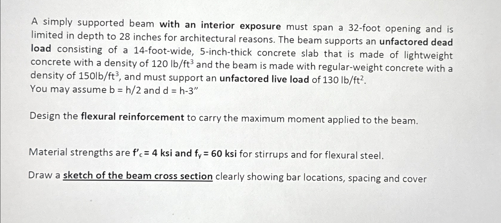 A simply supported beam with an interior exposure