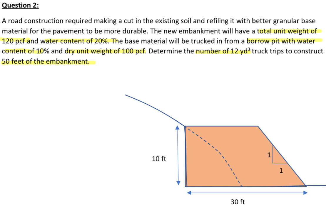 Question 2 : A road construction required making