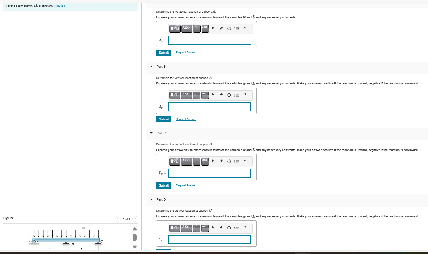 Determine the horizontal reaction at support A .