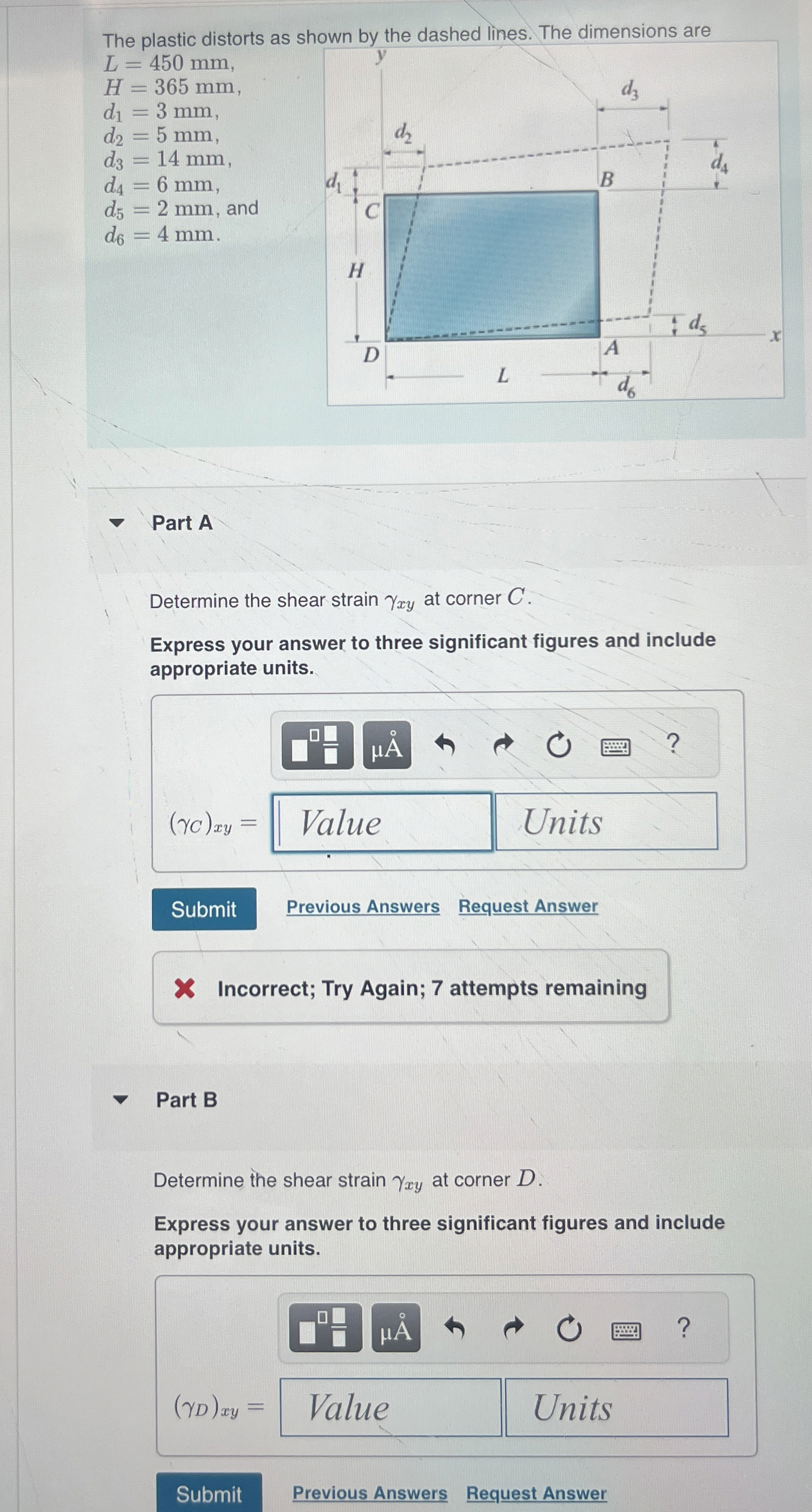 The plastic distorts as shown by the dashed