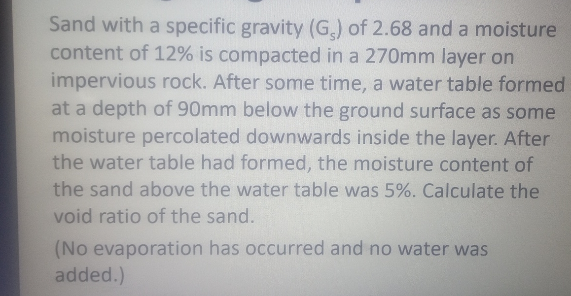 Sand with a specific gravity ( G s ) of 2 . 6 8