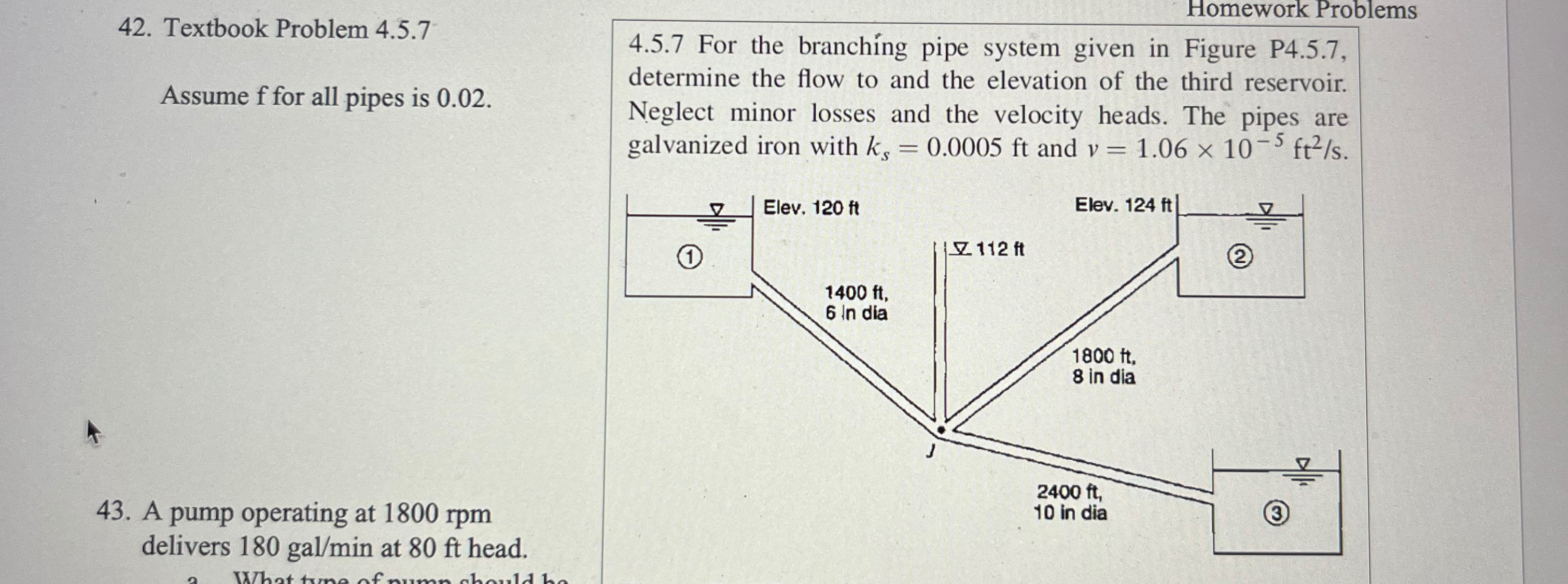 Textbook Problem 4 . 5 . 7 Assume f for all pipes