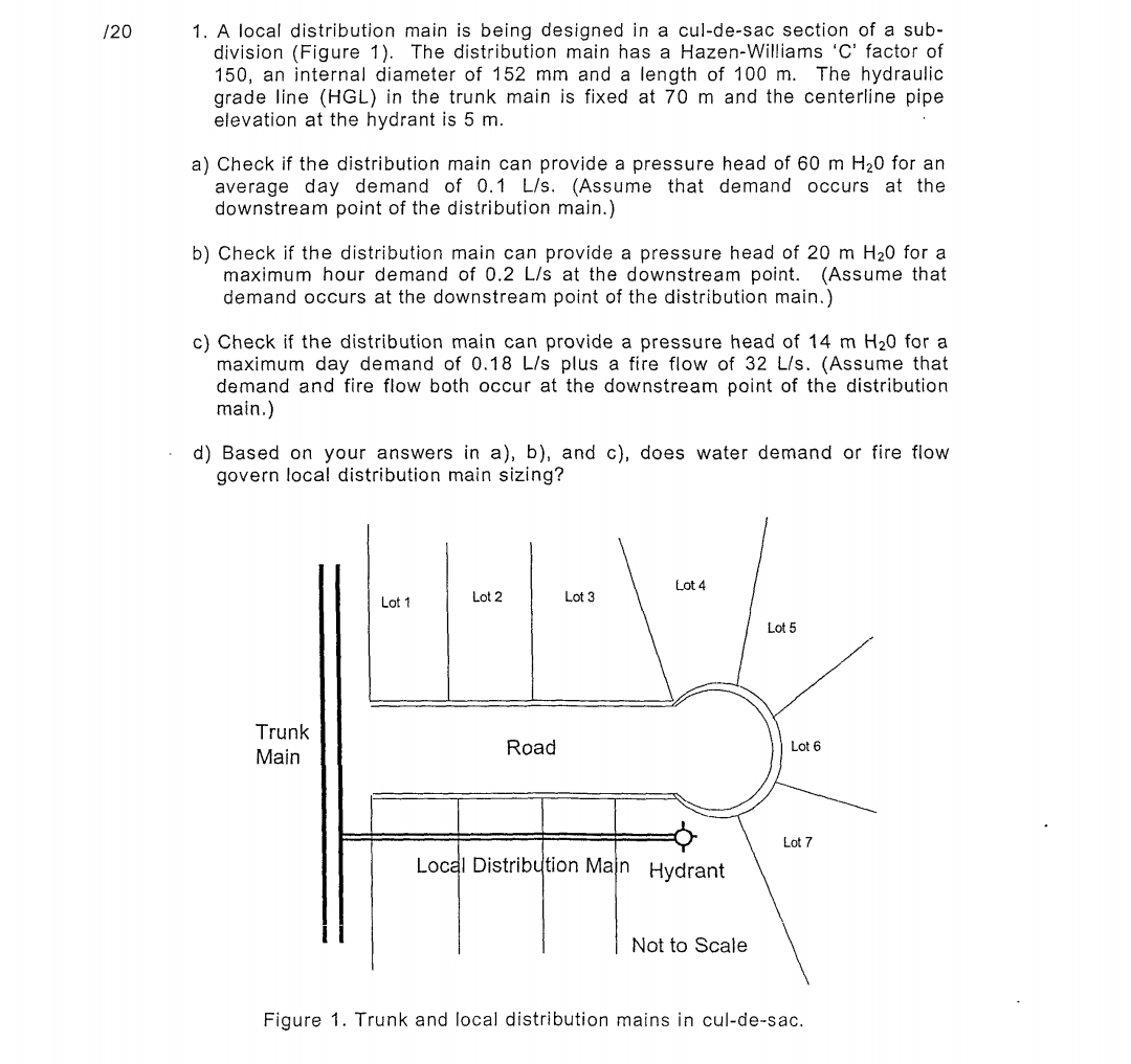 1 2 0 A local distribution main is being designed