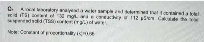 Q 1 A local laboratory analysed a water sample