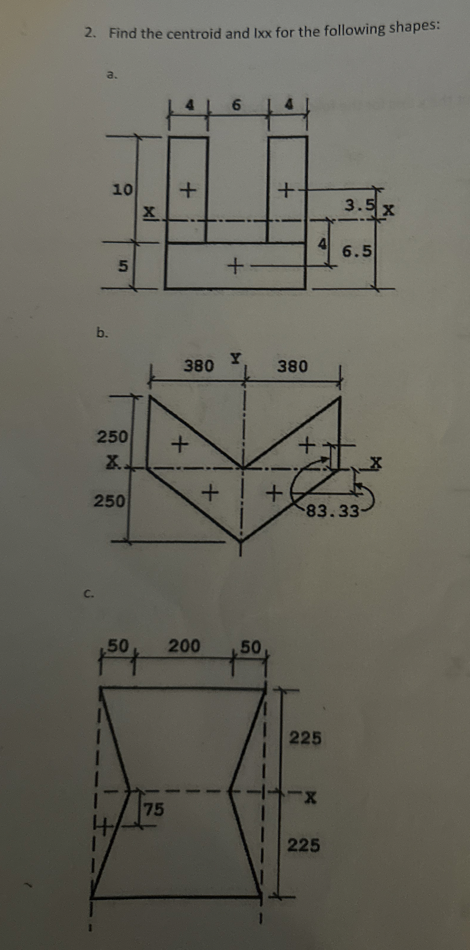 Find the centroid and lxx for the following