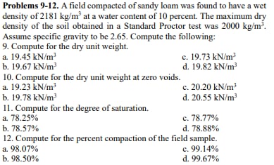 Problems 9 - 1 2 . A field compacted of sandy