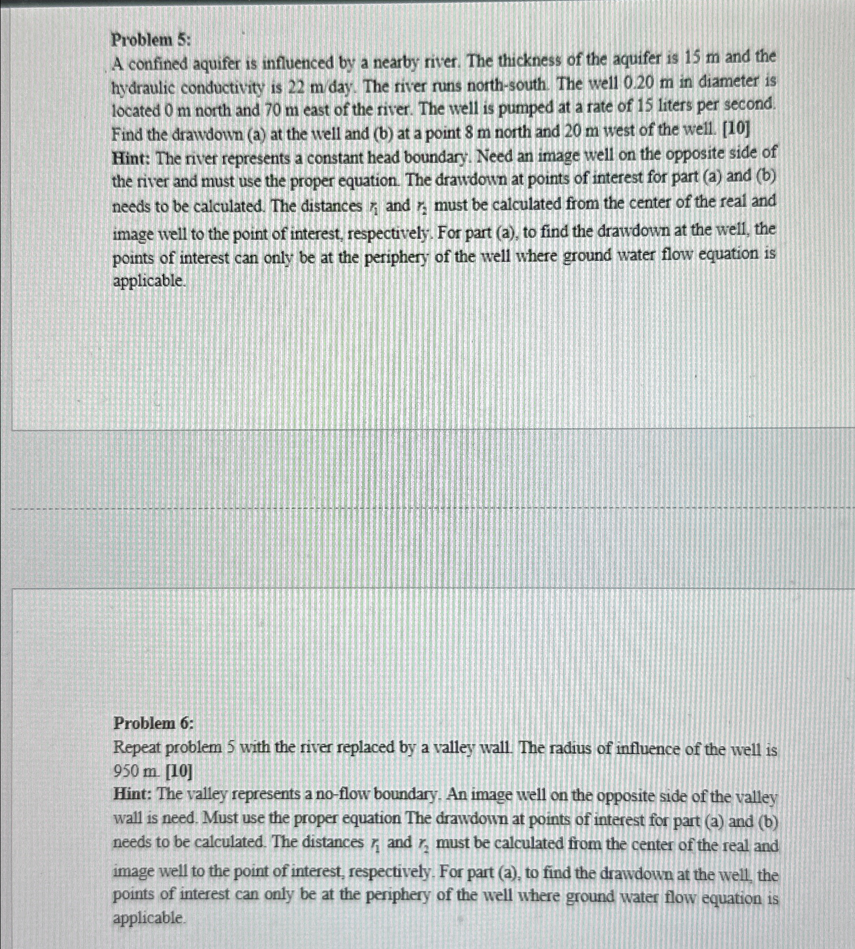 Problem 5 : A confined aquifer is influenced by a