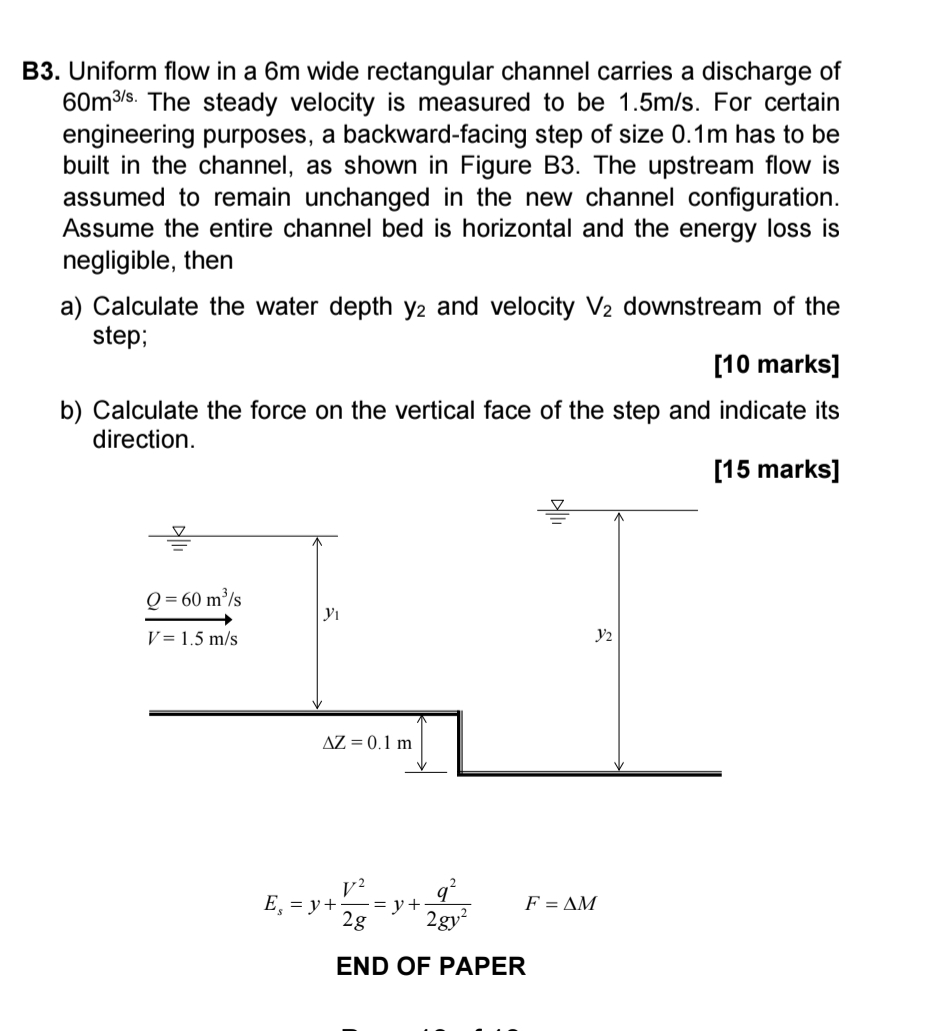 B 3 . Uniform flow in a 6 m wide rectangular