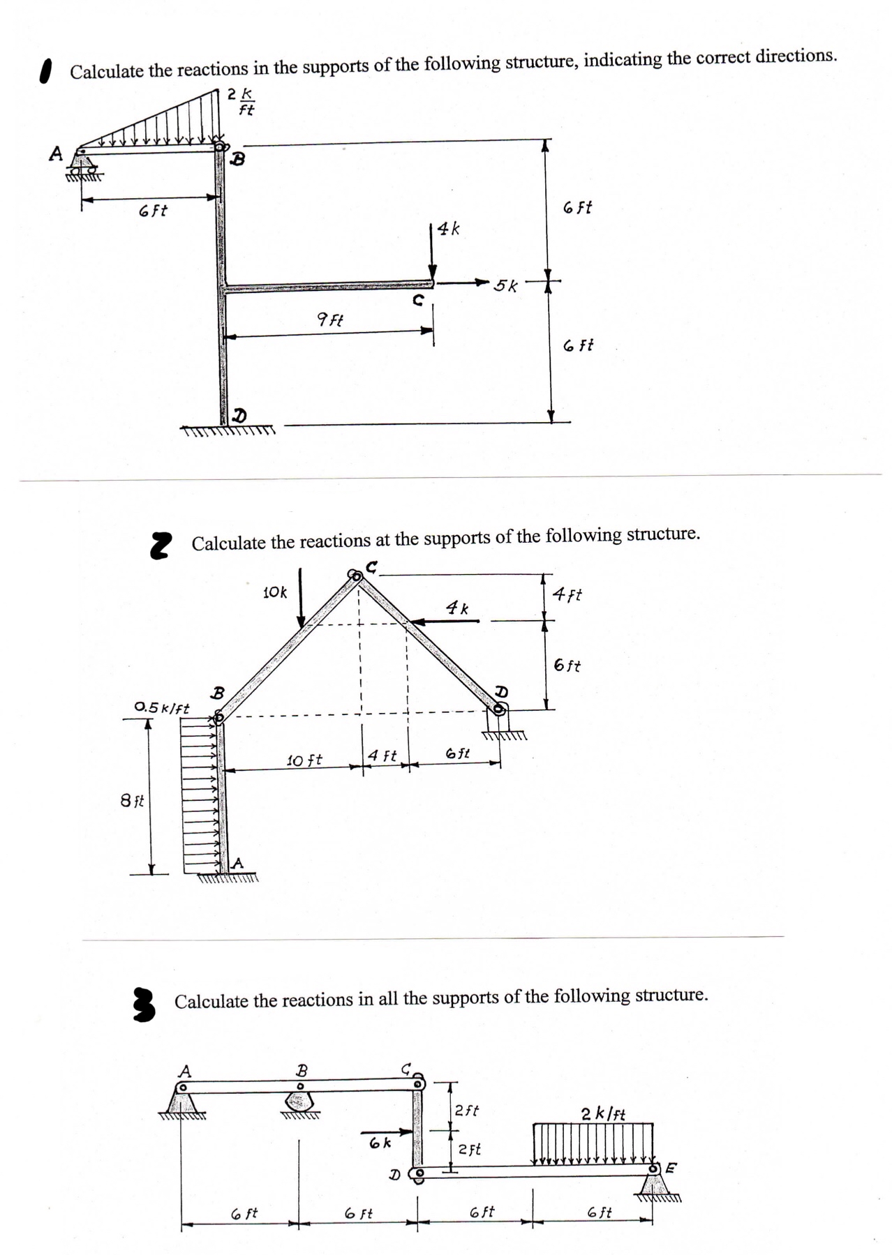 Calculate the reactions in the supports of the