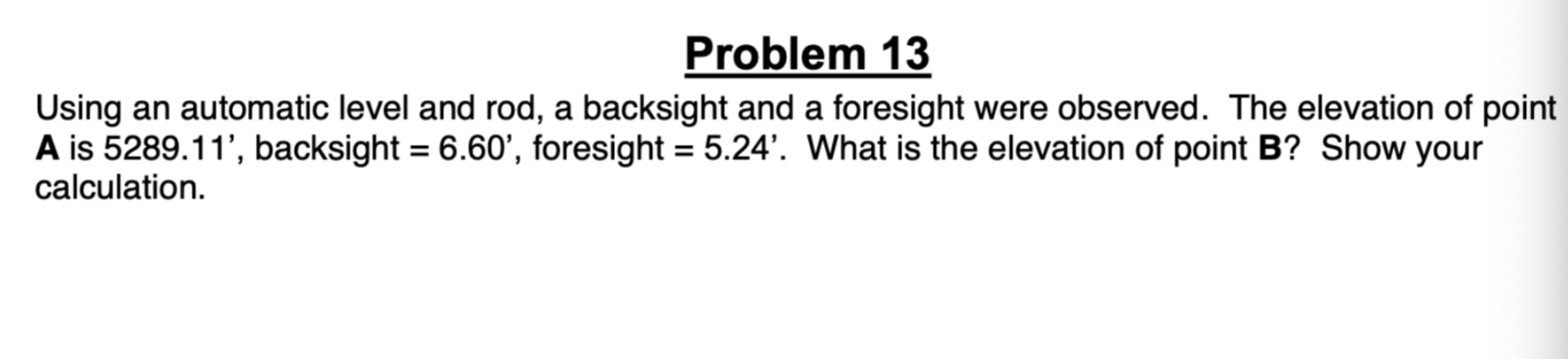 Using an automatic level and rod, a backsight and