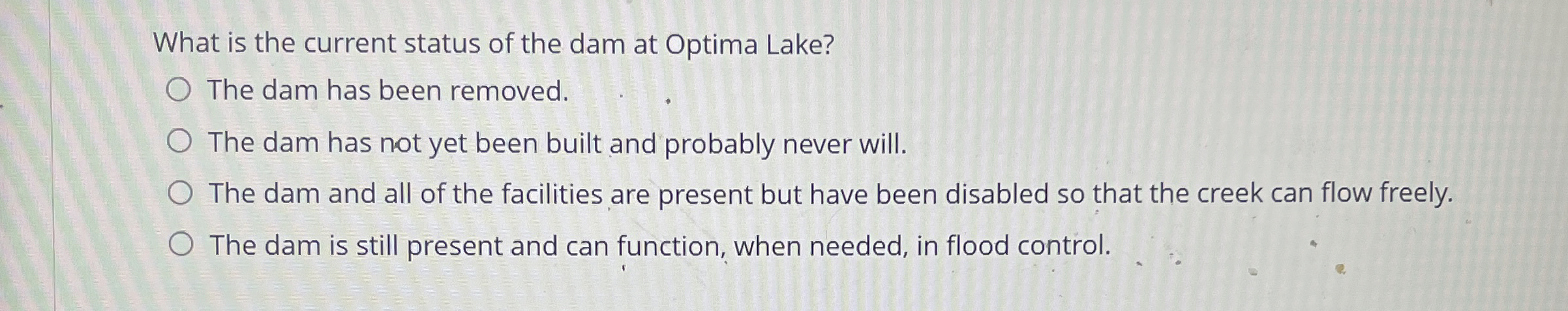 What is the current status of the dam at Optima