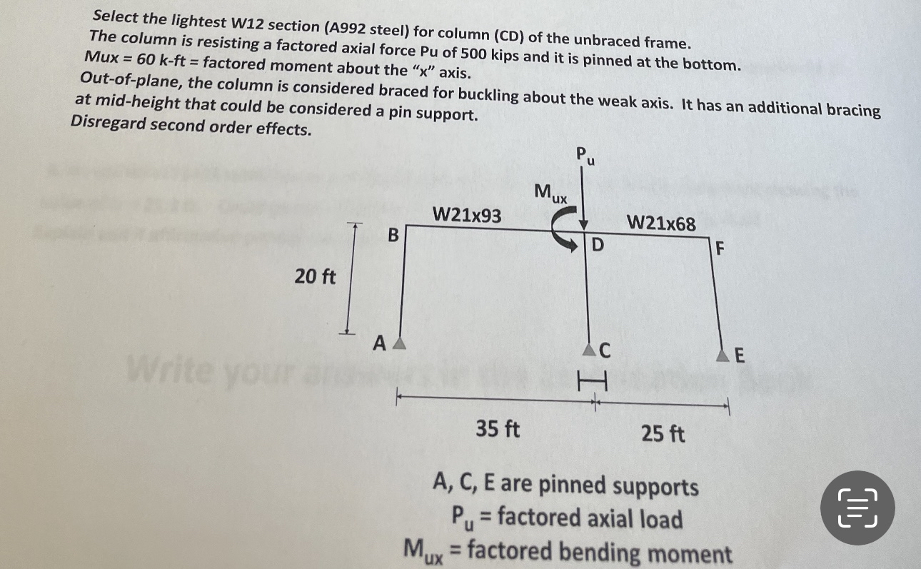 Select the lightest W 1 2 section ( A 9 9 2 steel