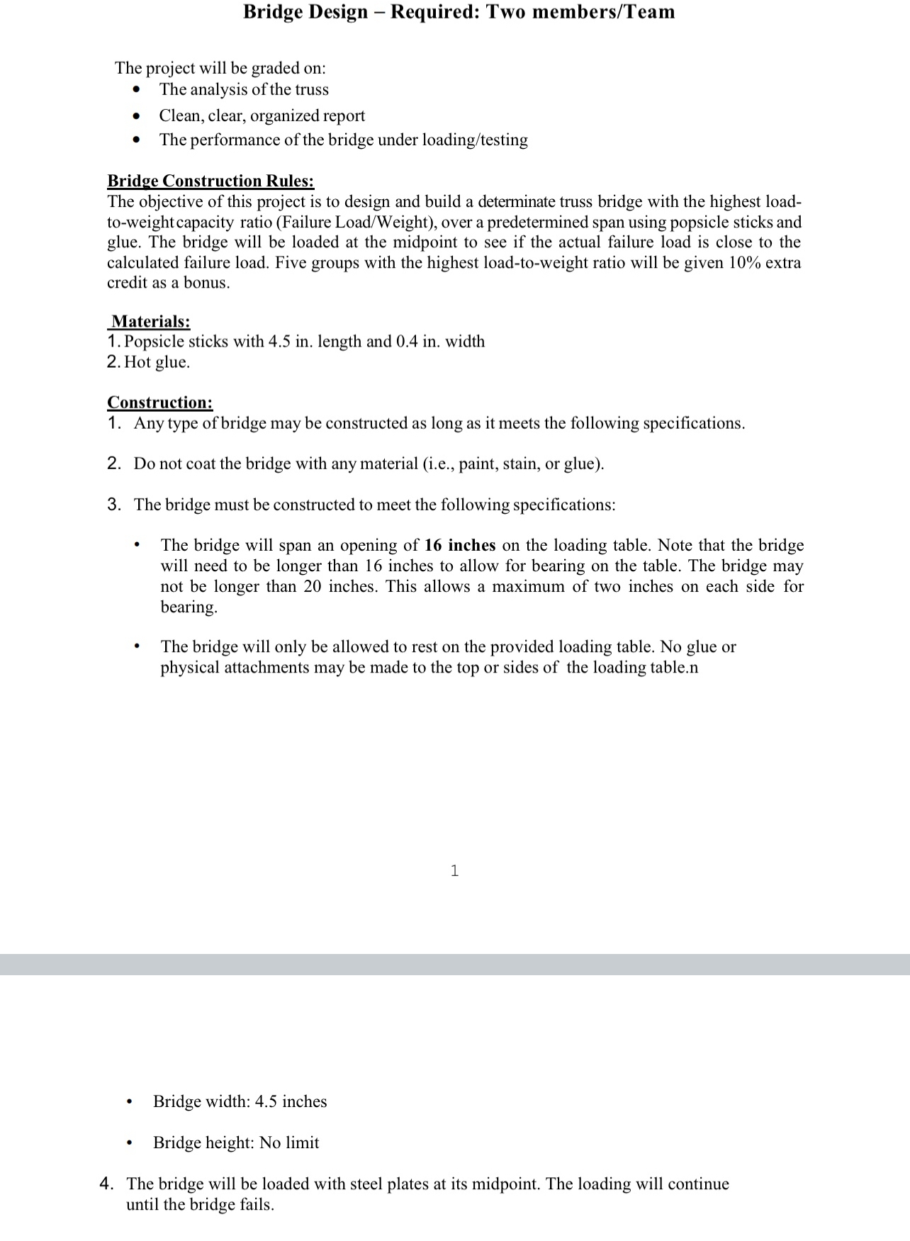 Bridge Design - Required: Two members / Team The