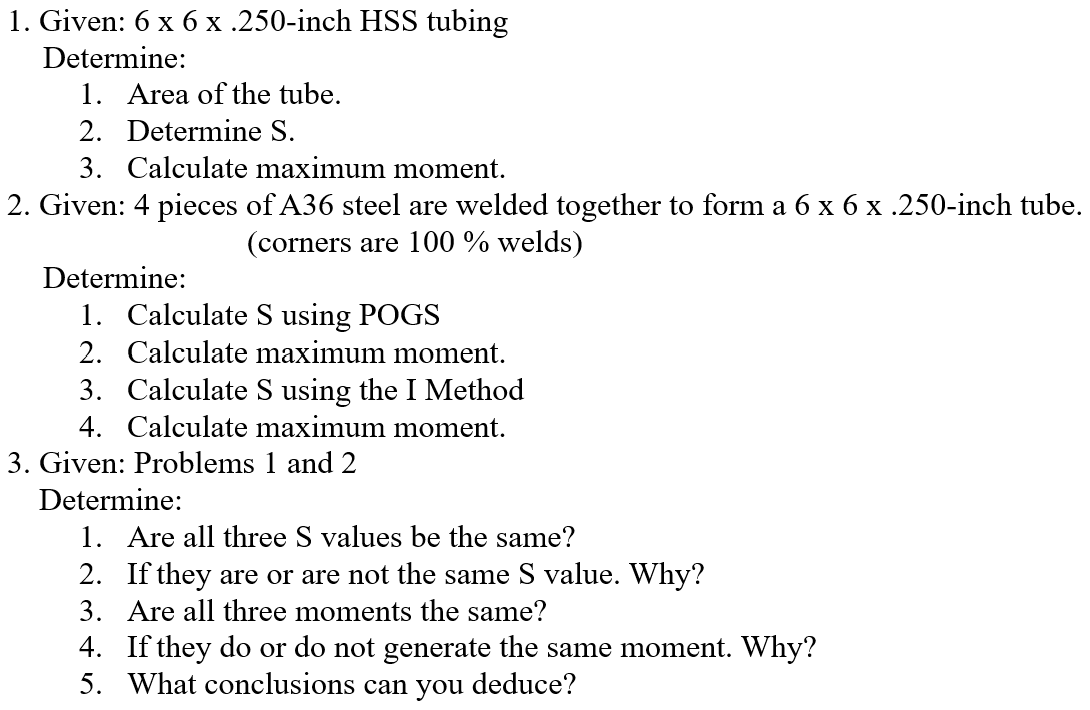 Given: 6 6 . 2 5 0 - inch HSS tubing Determine: