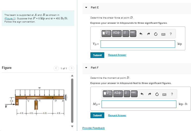 Part E The beam is supported at A and B as shown