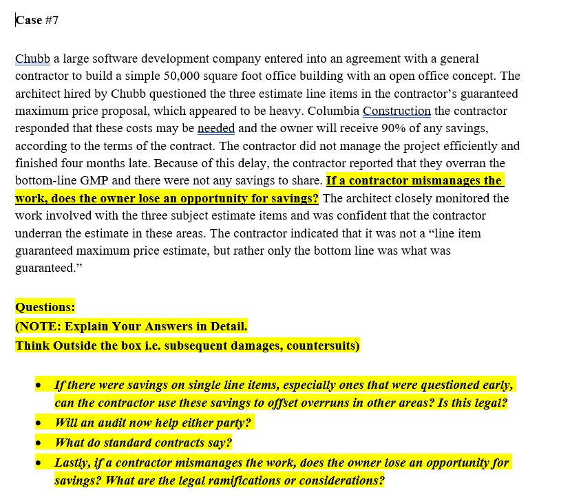 Case # 7 Chubb a large software development
