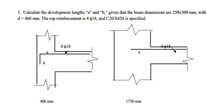 Calculate the development lengths " a " and " b ,