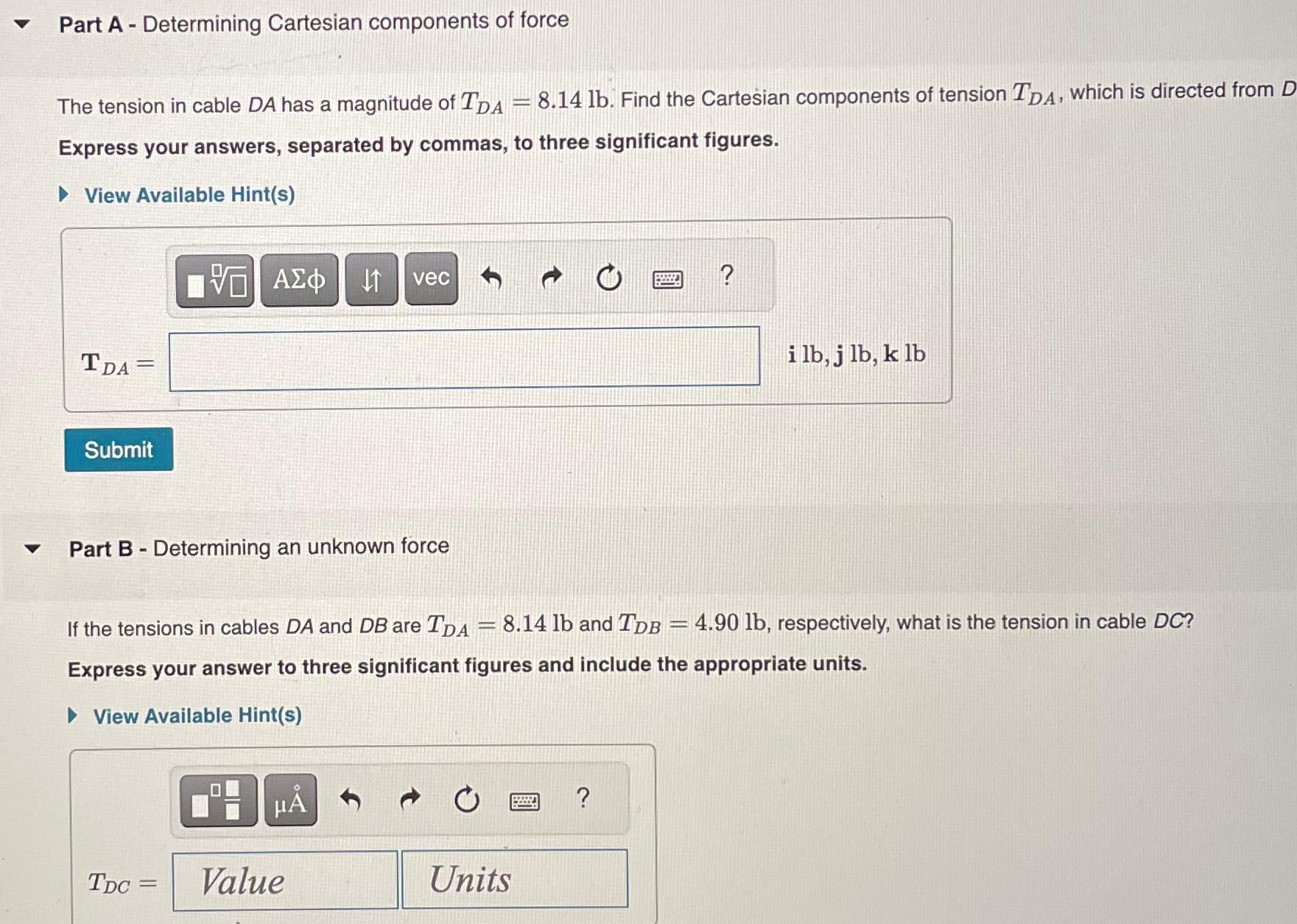 Part A - Determining Cartesian components of