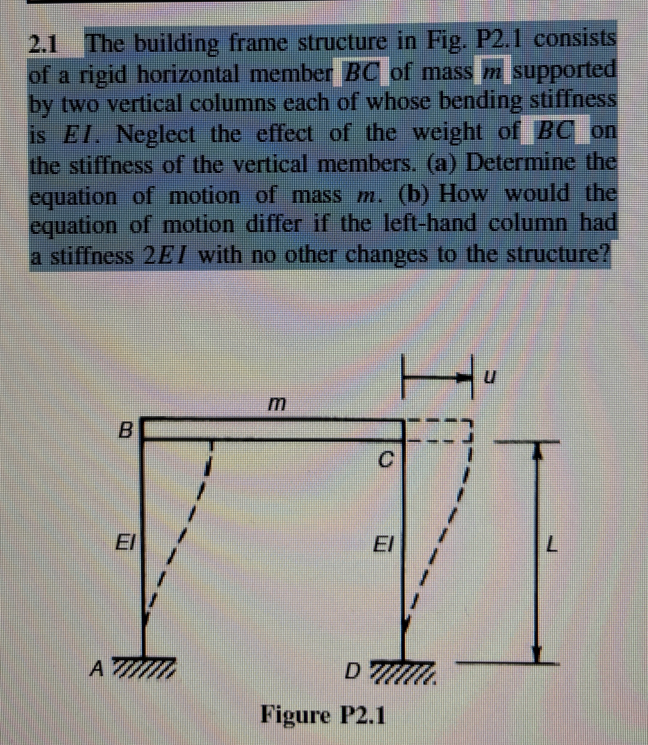 The building frame structure in Fig. P 2 . 1