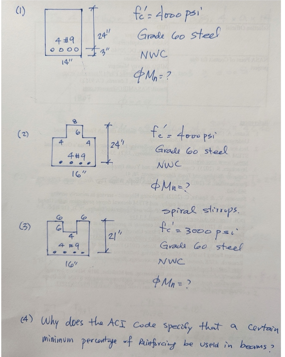 ( 1 ) f c ' = 4 0 0 0 Grade 6 0 steel NWC M n = ?