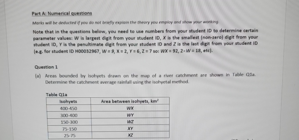 Part A: Numerical questions Marks will be