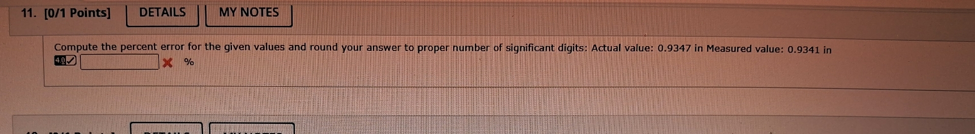 [ 0 / 1 Points ] MY NOTES Compute the percent