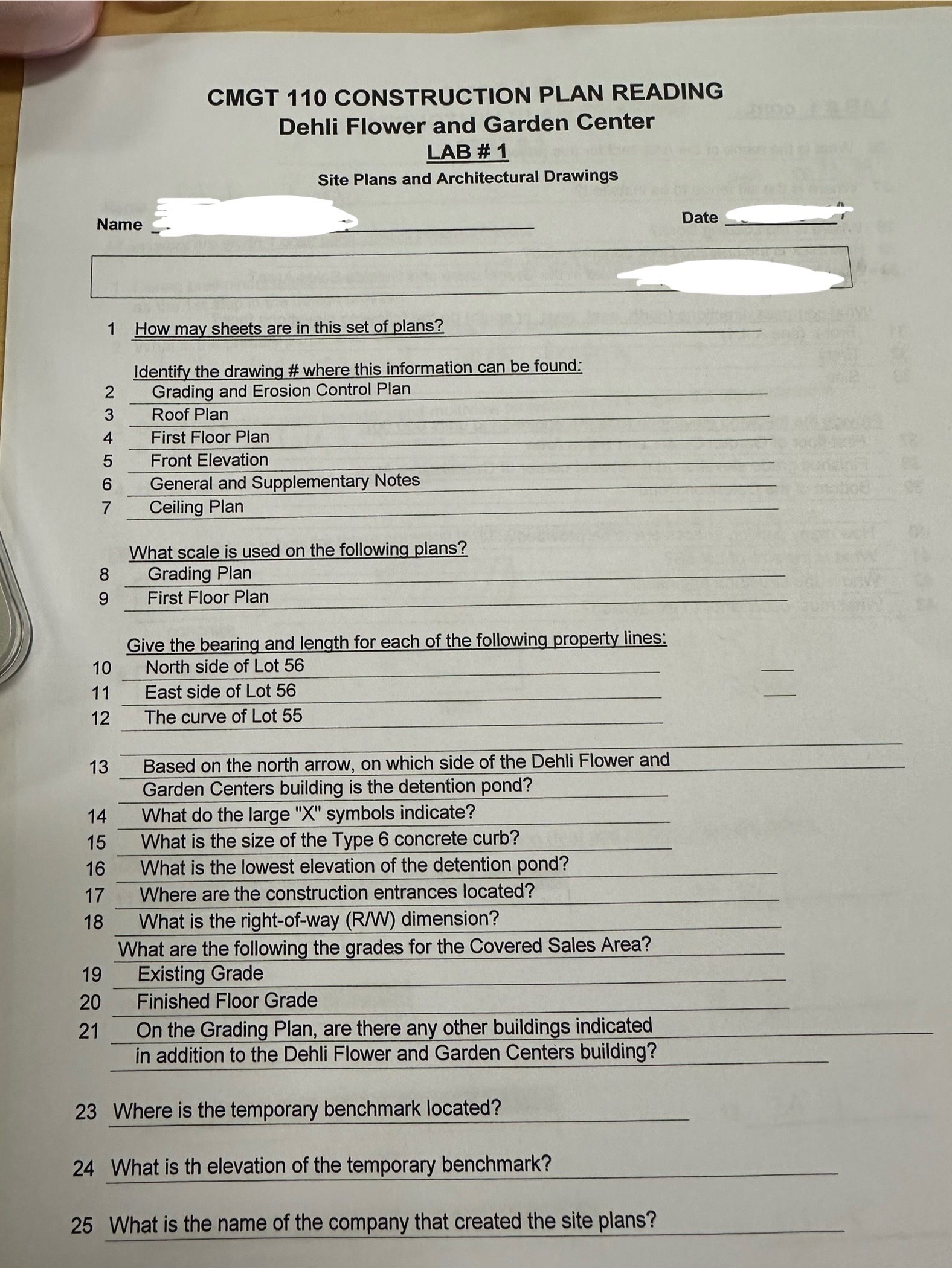 CMGT 1 1 0 CONSTRUCTION PLAN READING Dehli Flower