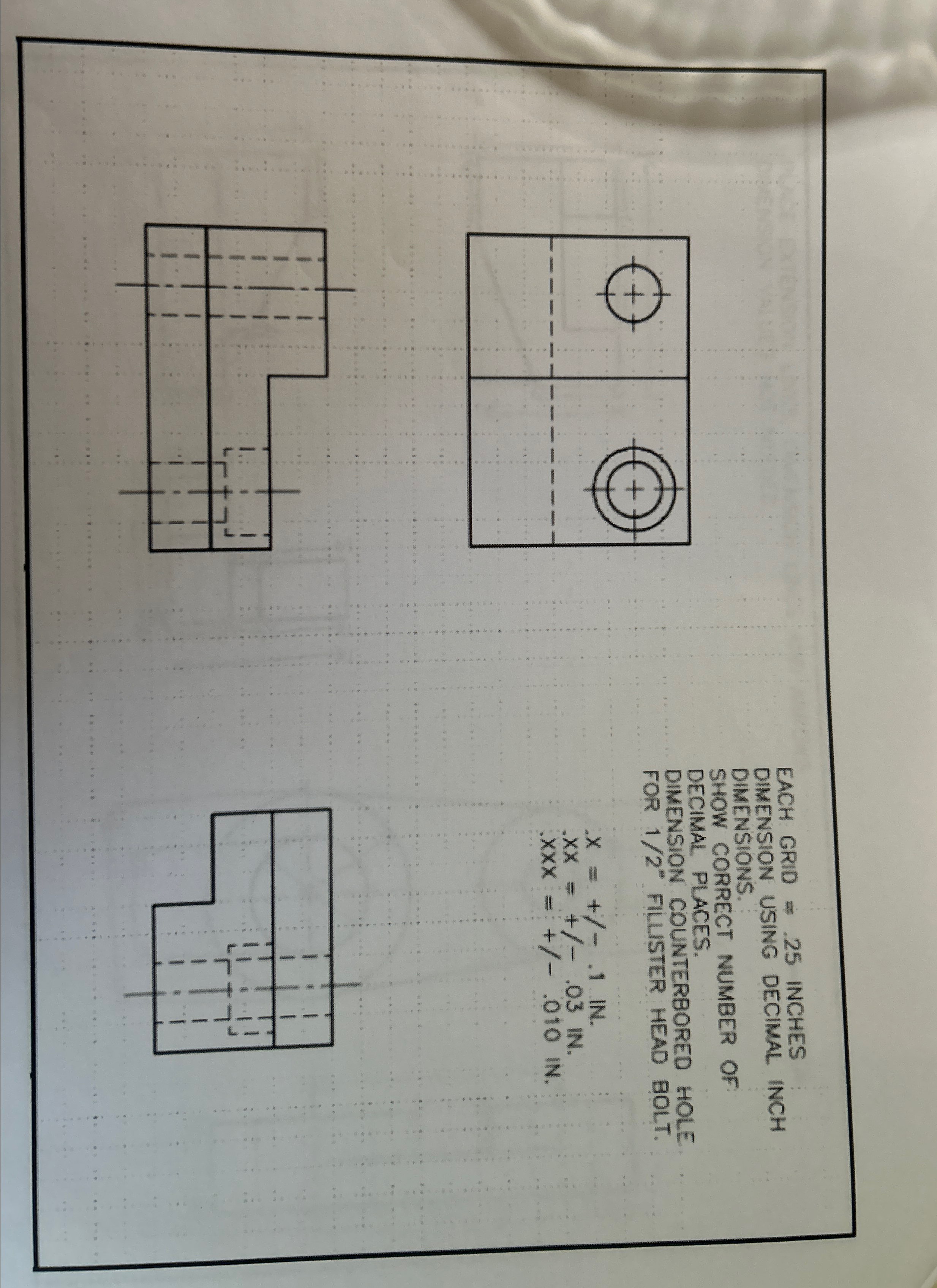 EACH GRID = . 2 5 INCHES DIMENSION USING DECIMAL