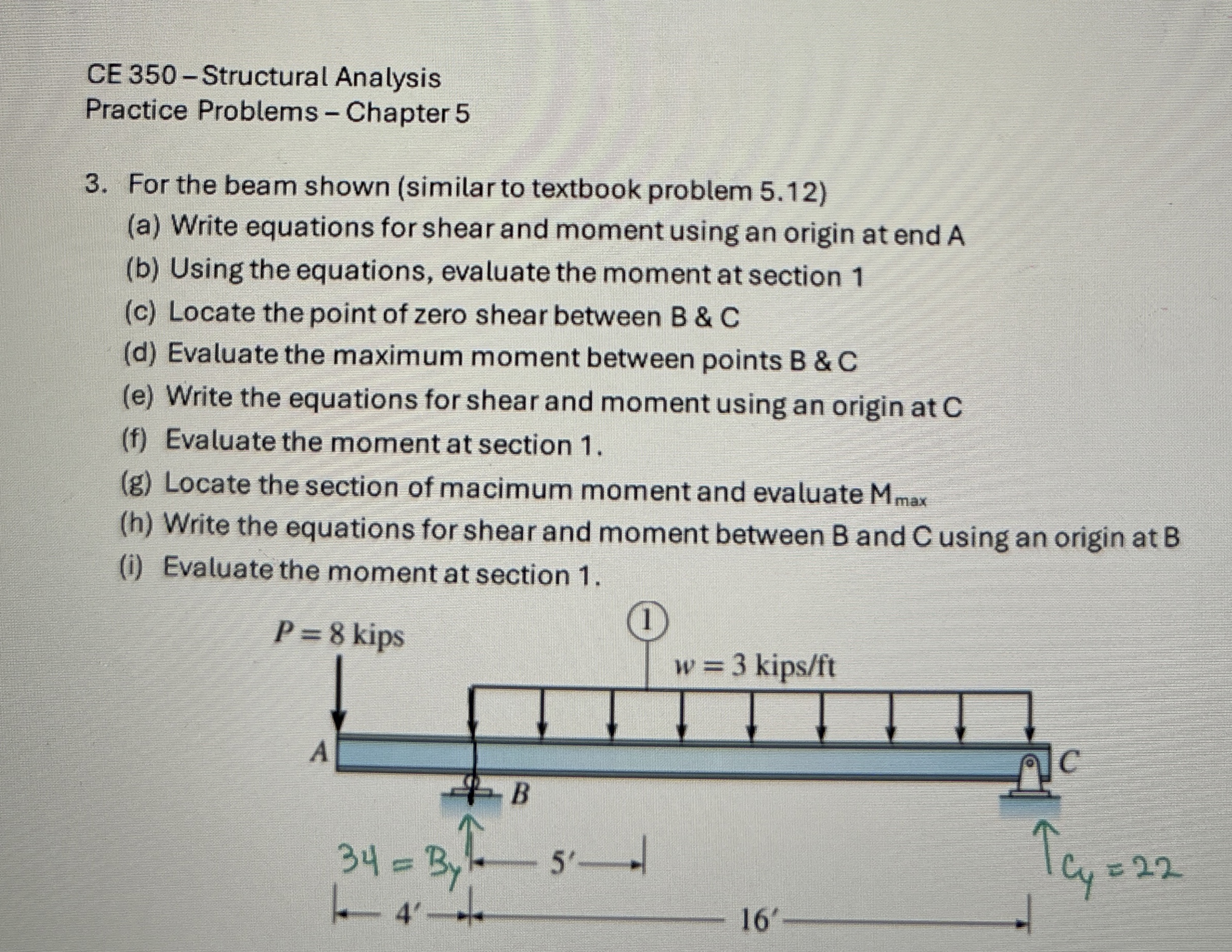CE 3 5 0 - Structural Analysis Practice Problems