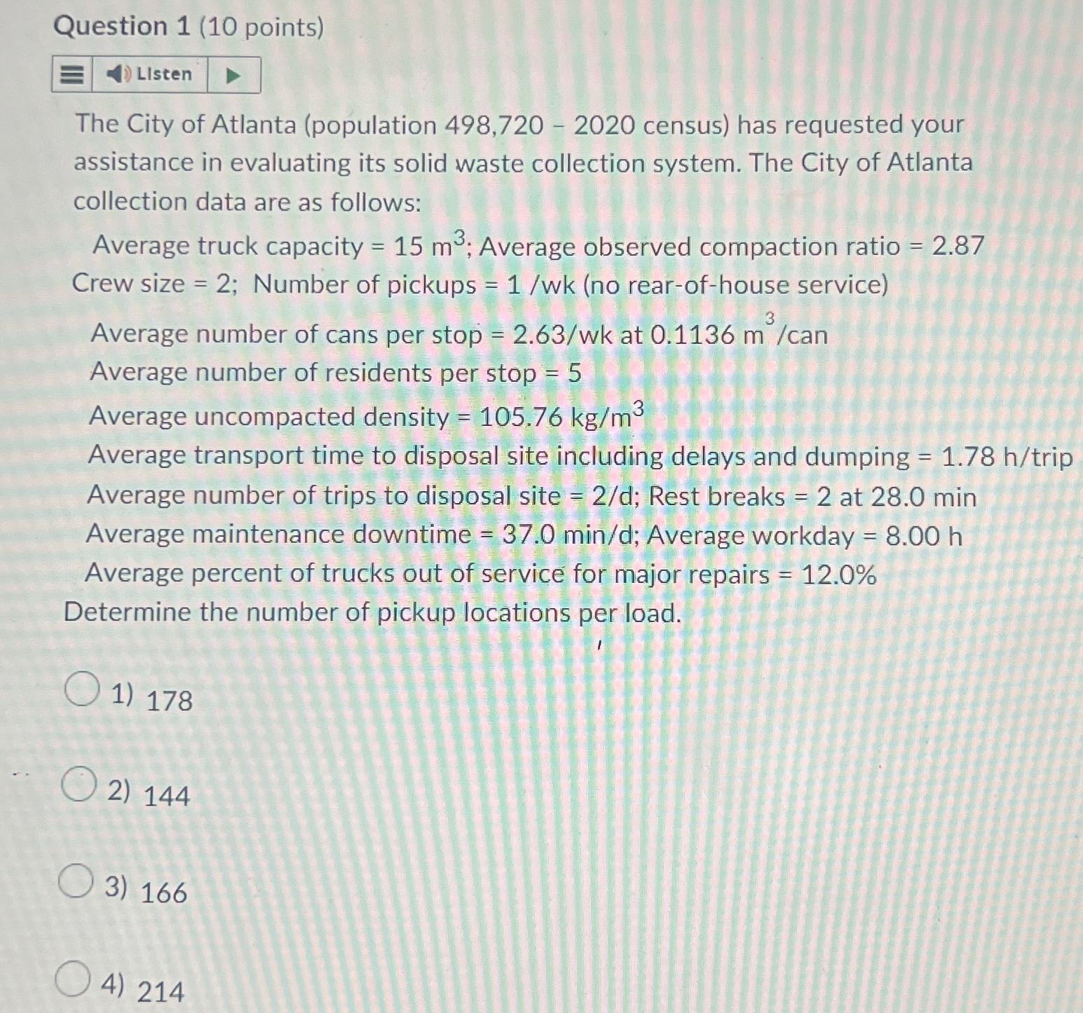 Question 1 The City of Atlanta ( population 4 9 8
