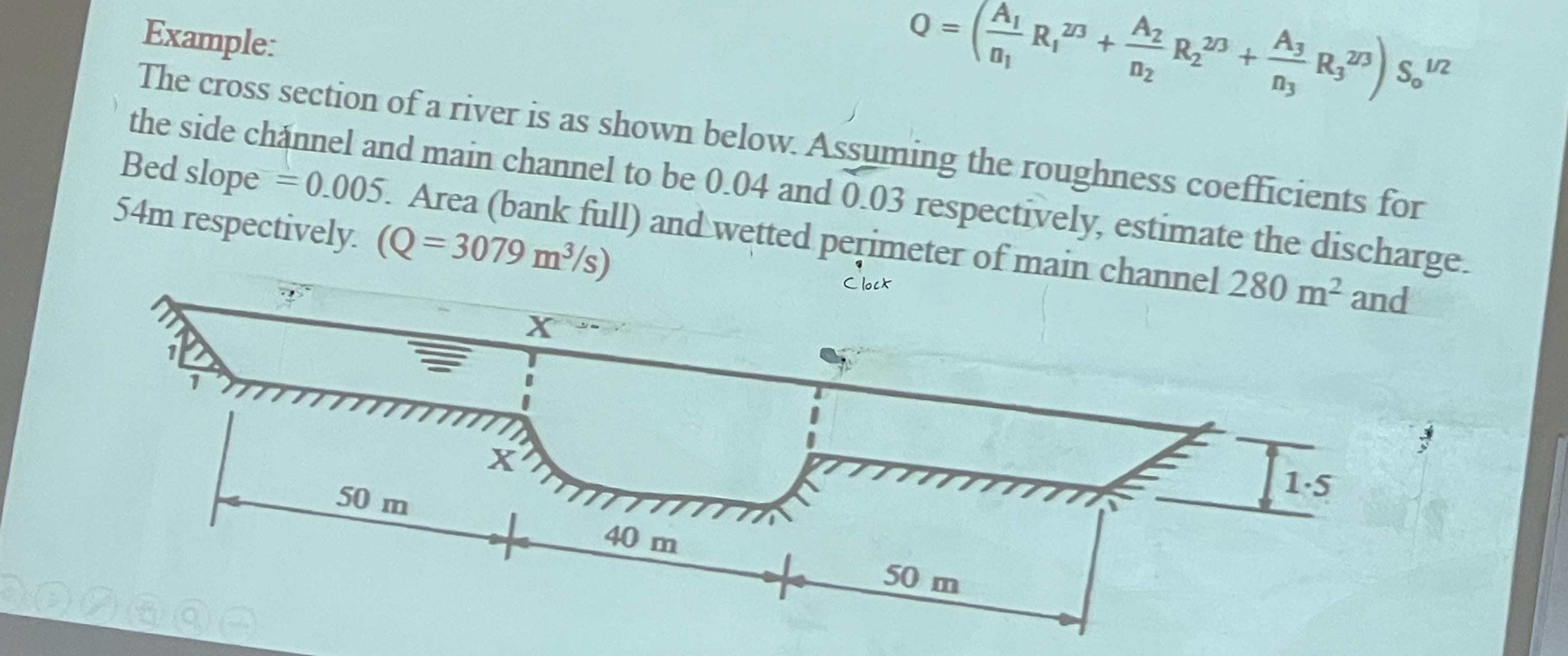 Example: The cross section of a river is as shown