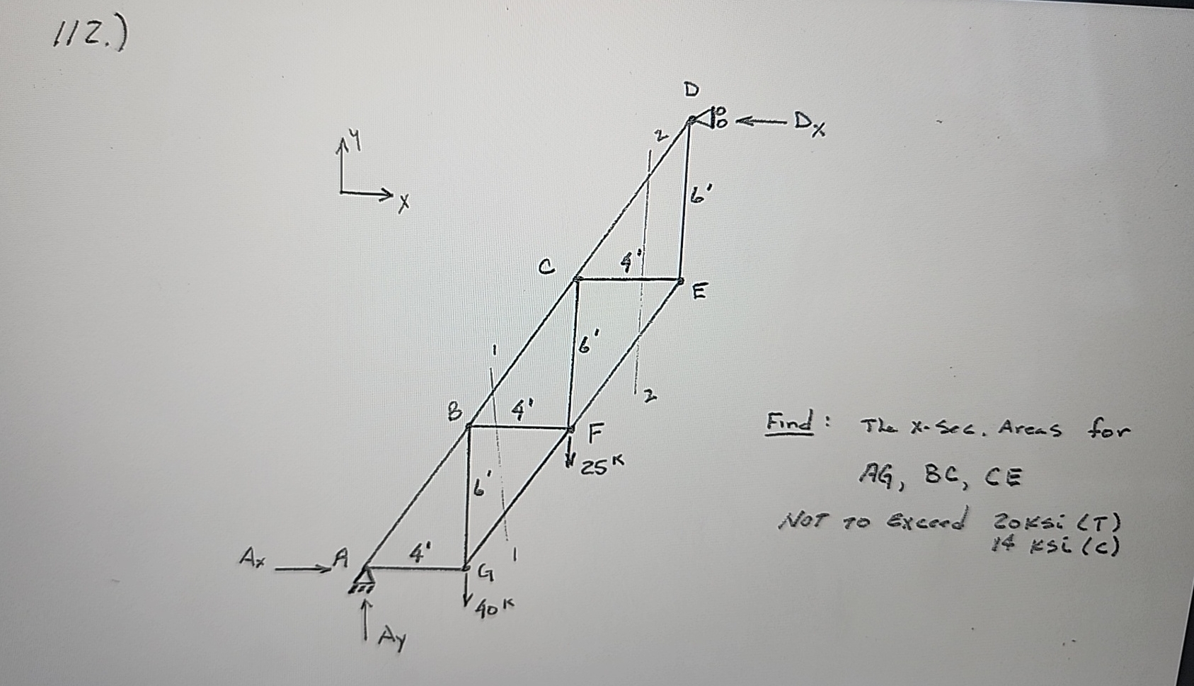 ( 1 2 . ) Find: The x - sec . Areas for A G , B C