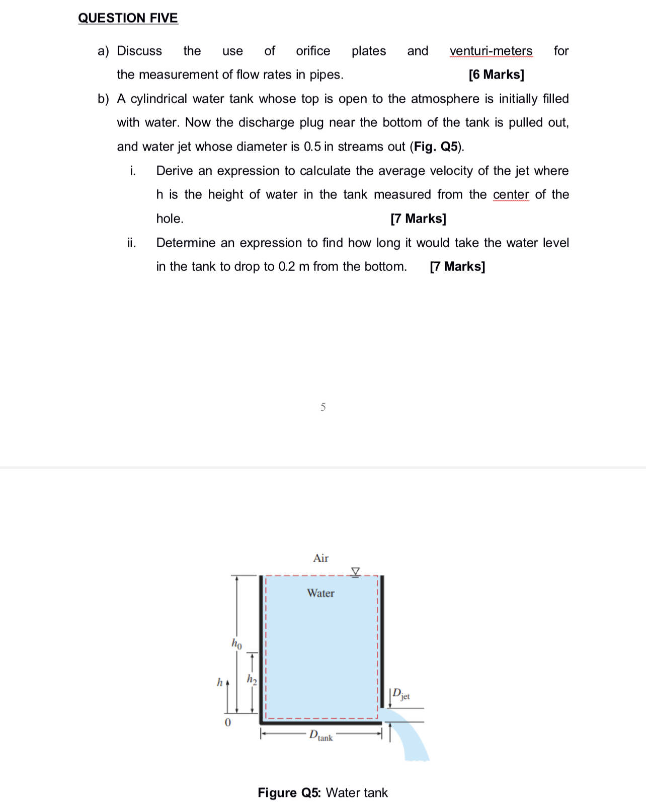 QUESTION FIVE a ) Discuss the use of orifice