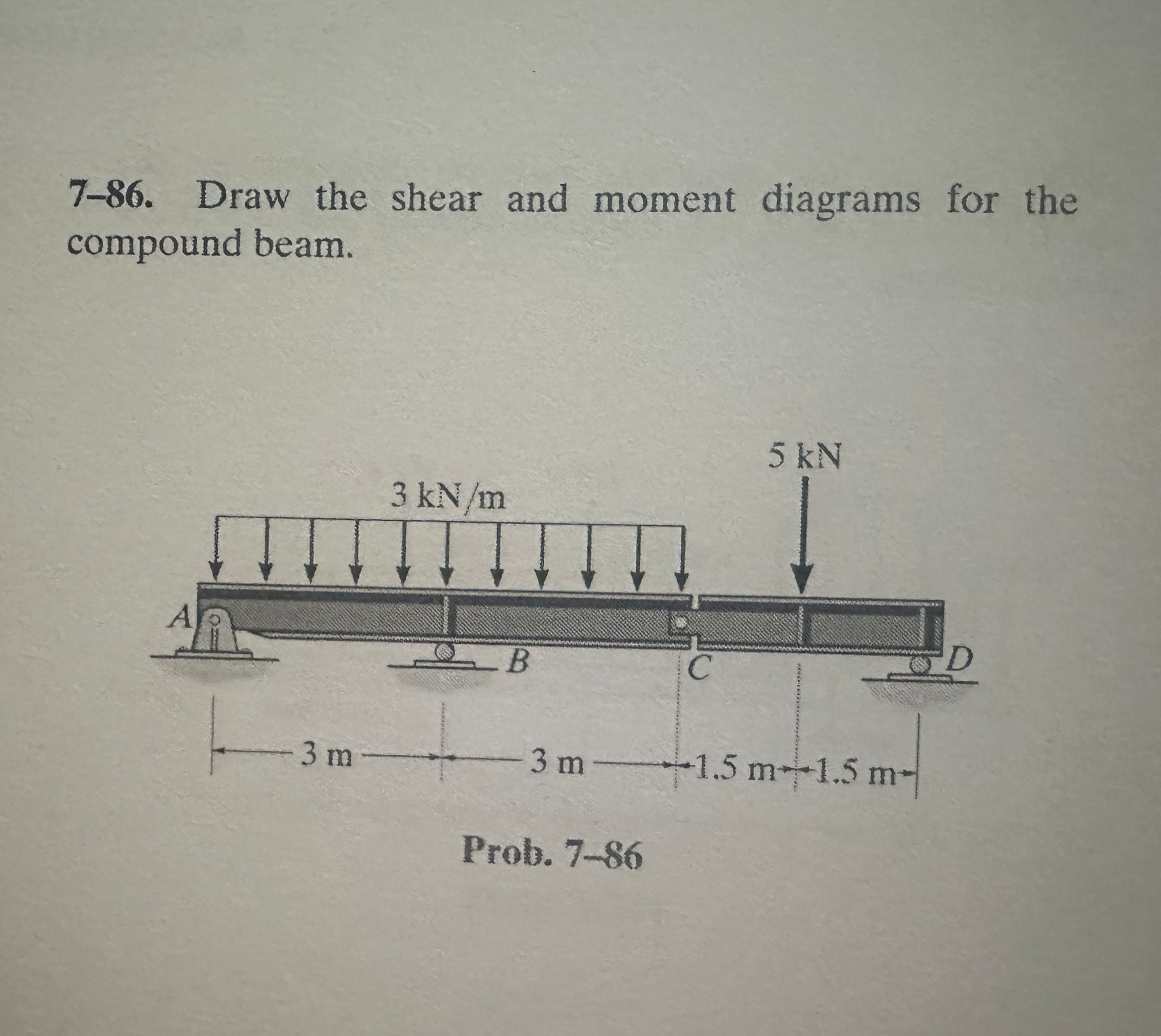 7 - 8 6 . Draw the shear and moment diagrams for