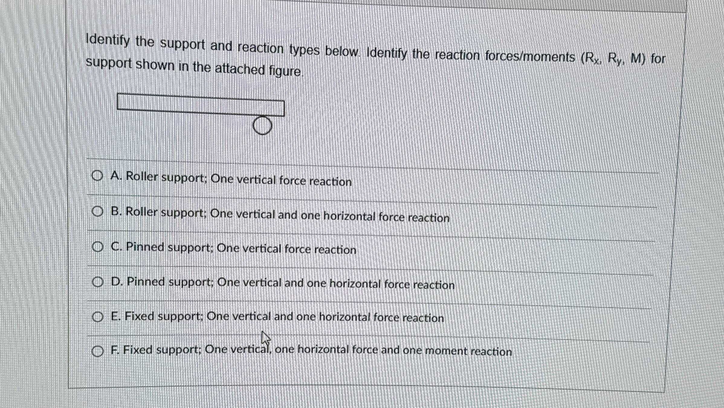 Identify the support and reaction types below.