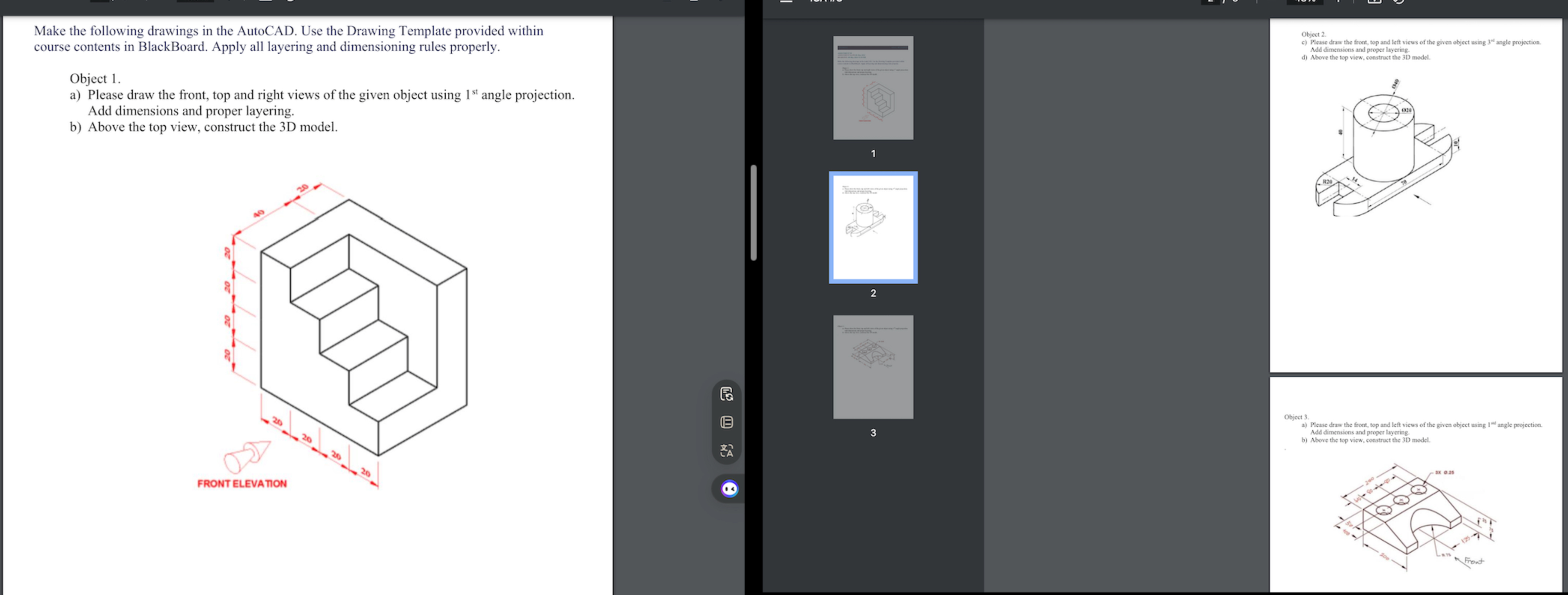 Object 2 . c ) Please draw the front, top and