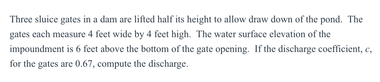 Three sluice gates in a dam are lifted half its