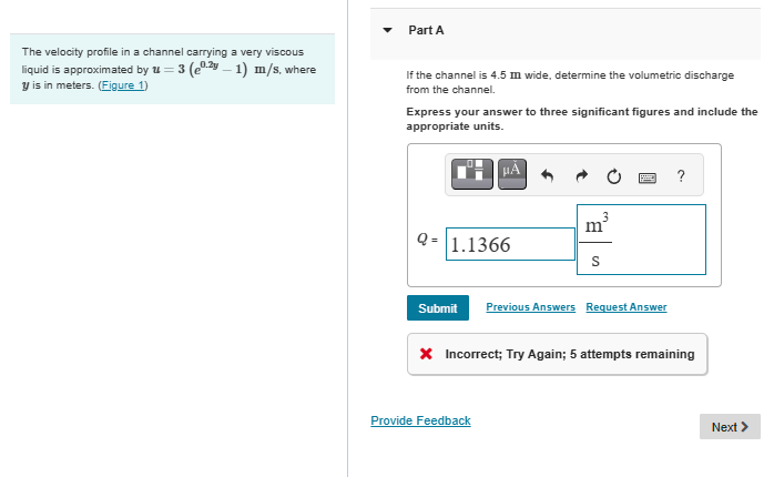 Part A The velocity profile in a channel carrying