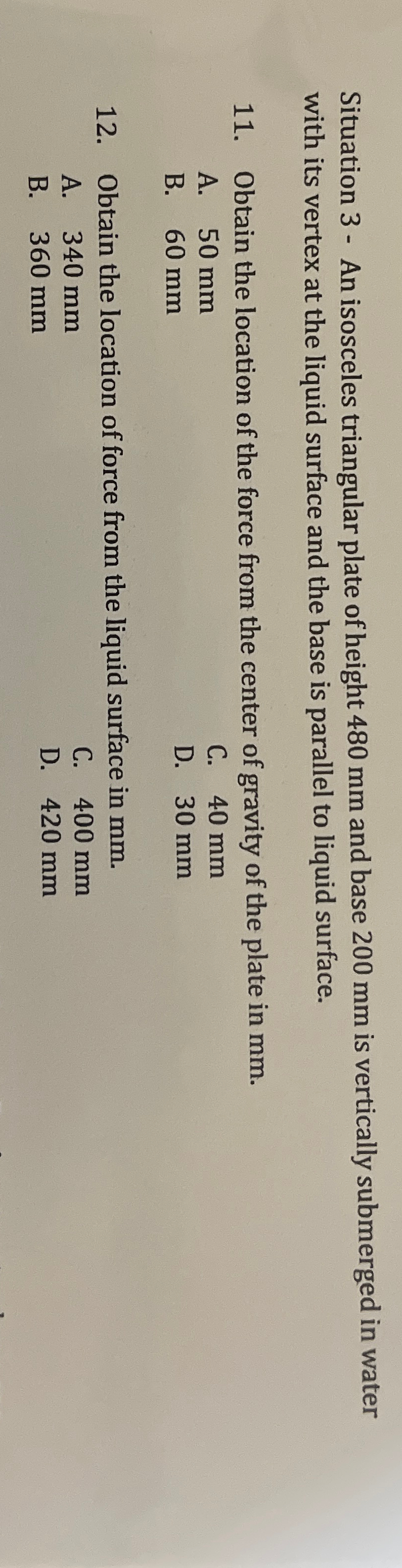 Situation 3 - An isosceles triangular plate of