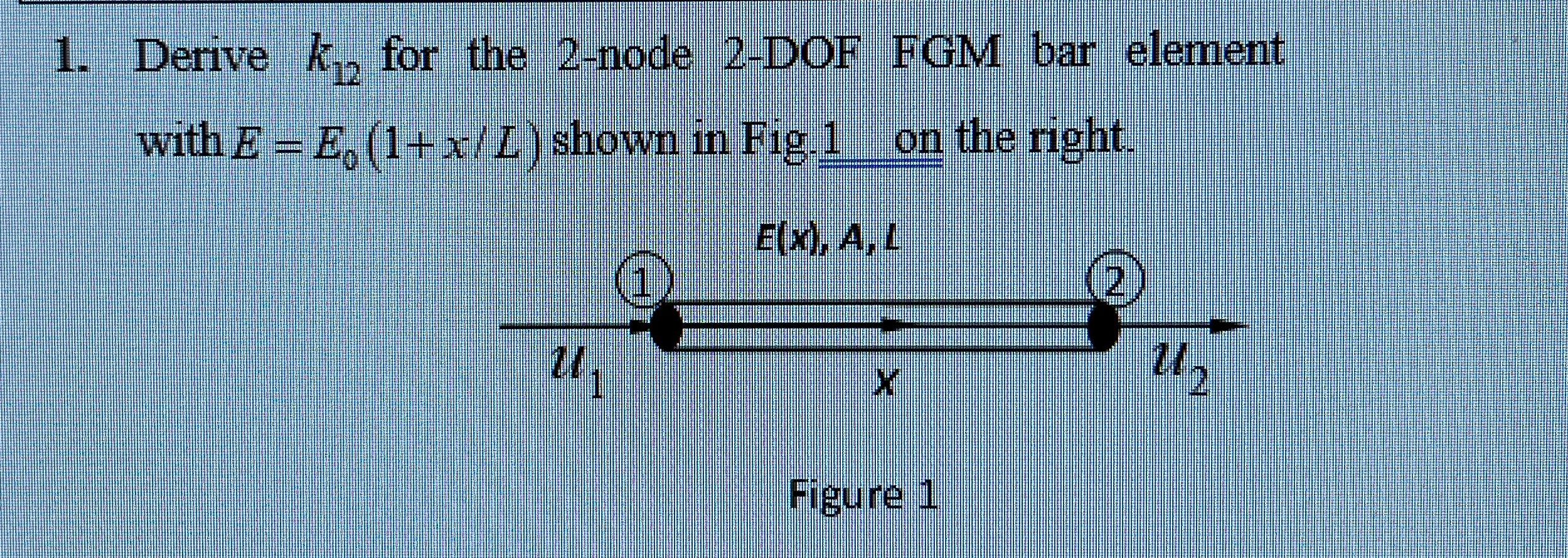 Derive k 1 2 for the 2 - node 2 - DOF FGM bar