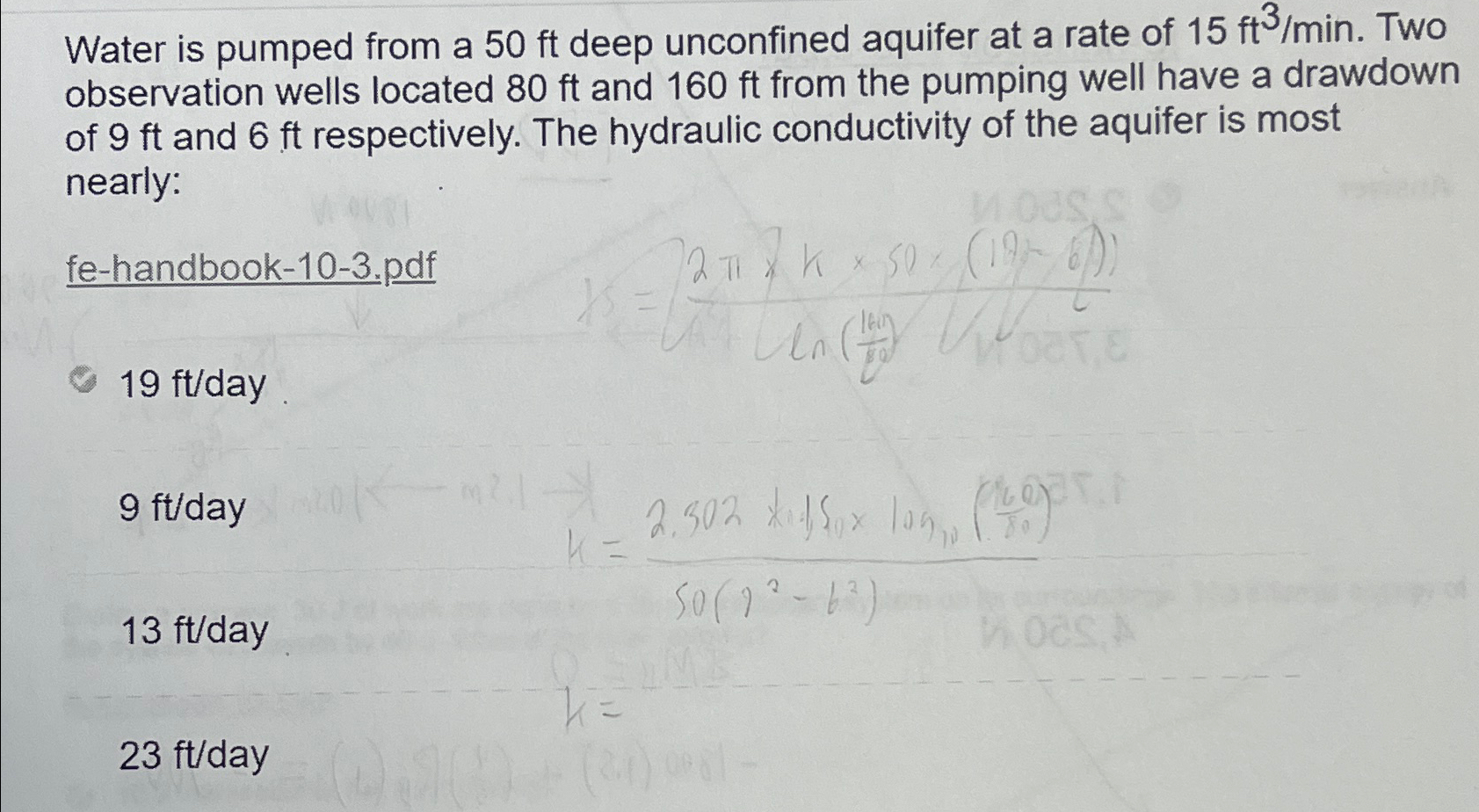 Water is pumped from a 5 0 f t deep unconfined