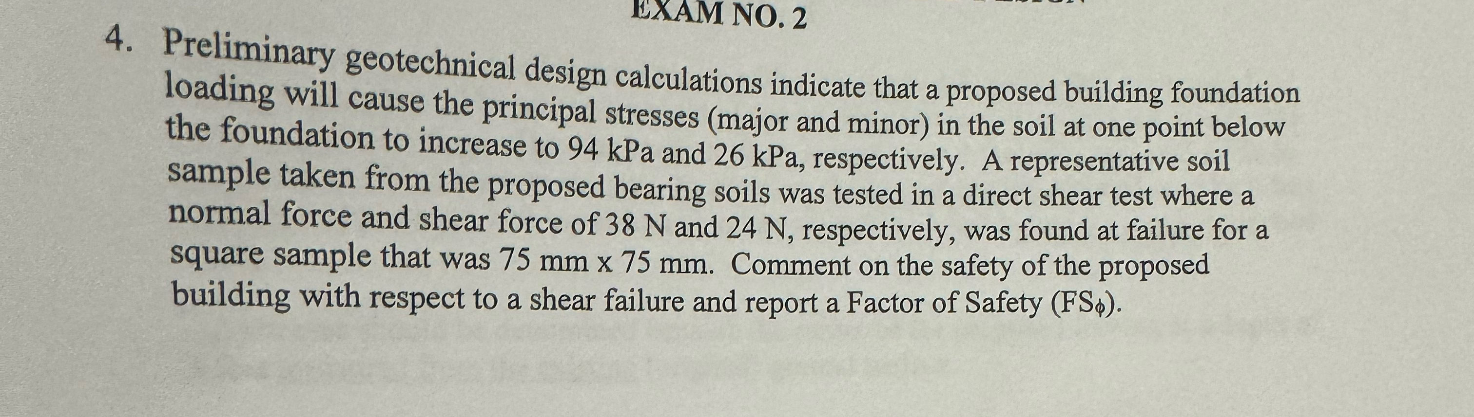 EXAM NO . 2 4 . Preliminary geotechnical design