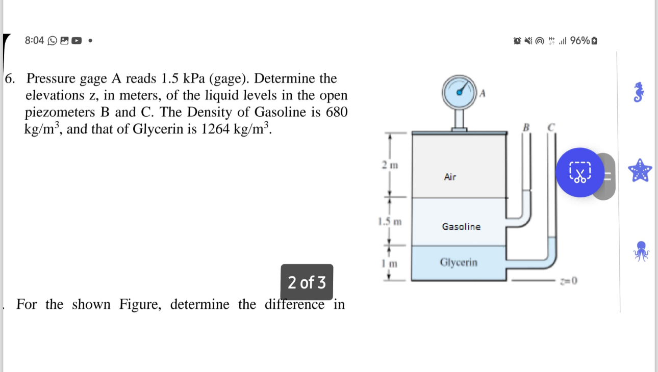8 : 0 4 6 . Pressure gage A reads 1 . 5 kPa (