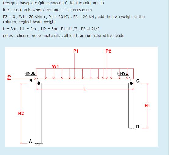 Design a baseplate ( pin connection ) for the