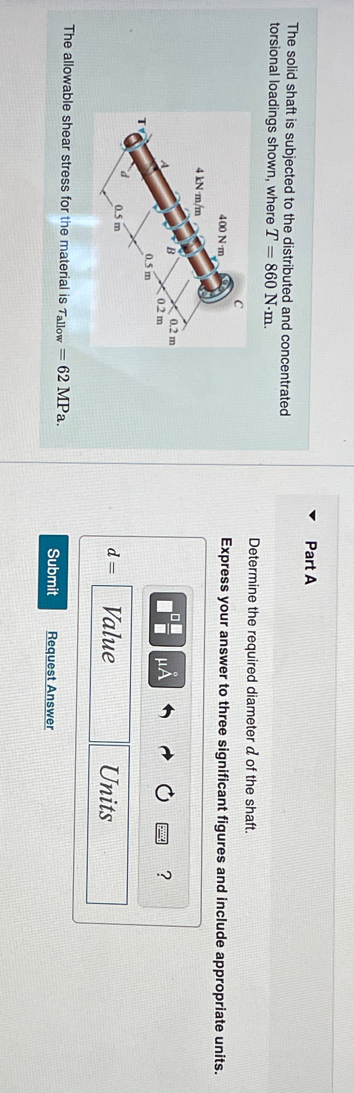 The solid shaft is subjected to the distributed