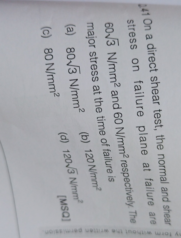 1 . 4 1 On a direct shear test, the normal and